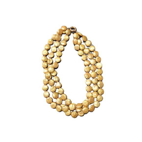 VTG 3‑Strand Coin Pearl Necklace 12mm Baroque Freshwater Gold Pearls 17.5" Retro - Picture 2 of 7